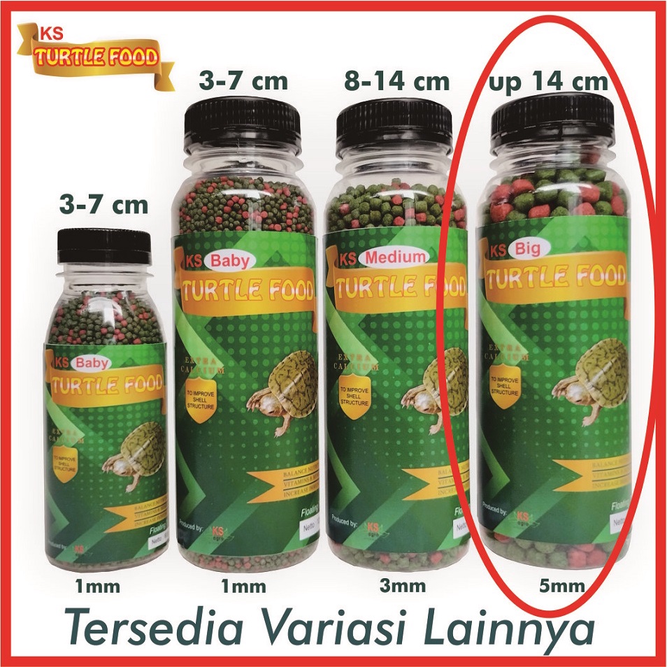 KS Big Turtle Food Pakan Kura Kura Brazil Pelet Pellet Reptil Katak Kodok Kadal Mix / Grenn Turtle Vit 120gr 1mm 2mm 5mm