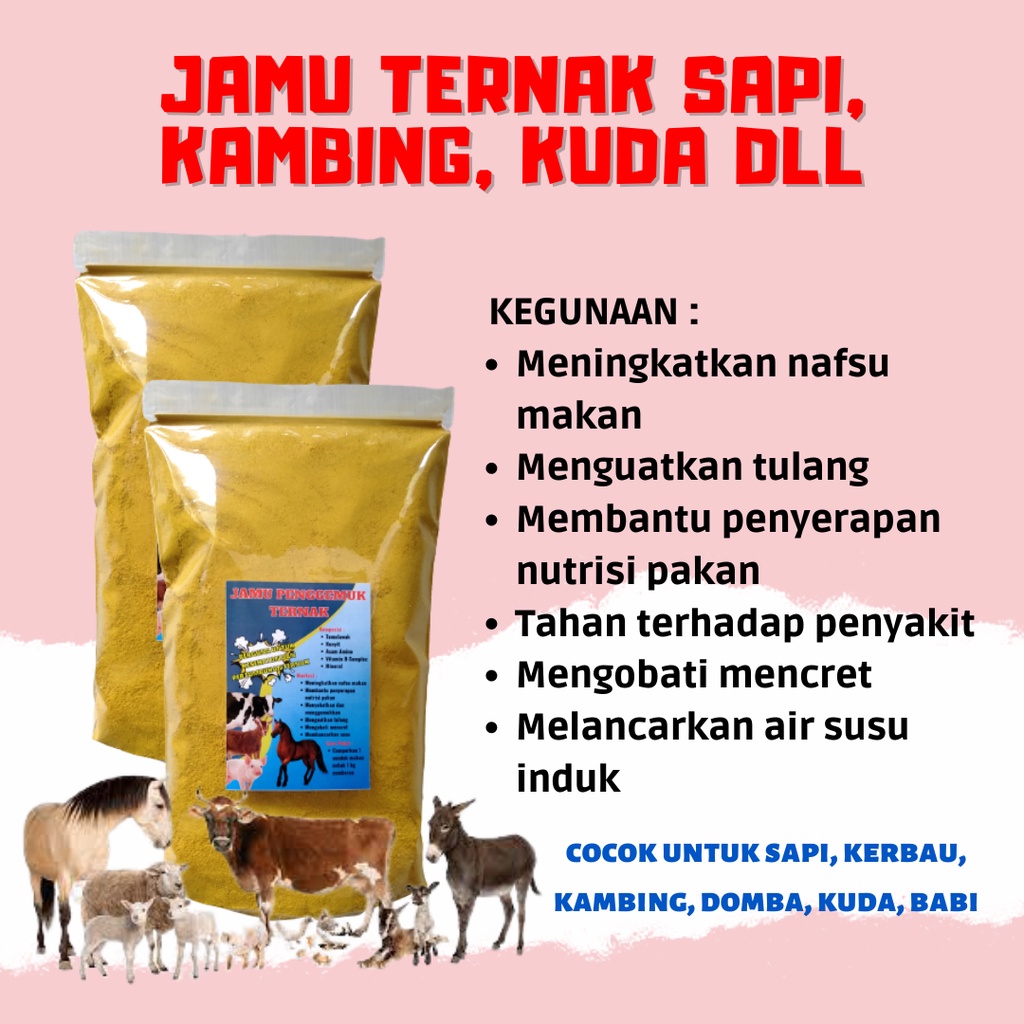 JAMU PENGGEMUK TERNAK MENINGKATKAN NAFSU MAKAN MENGOBATI DIARE MEMBANCARKAN SUSU KAMBING SAPI BABI K