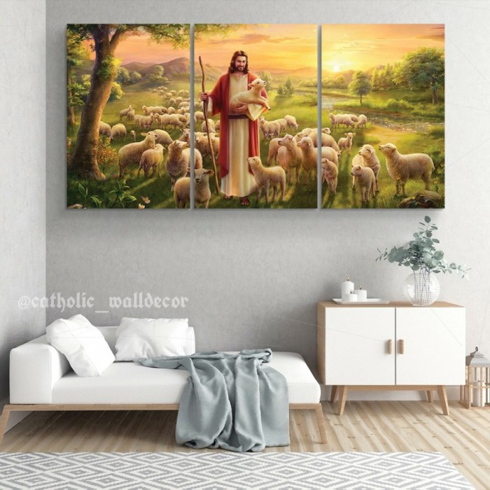 

Nemodorry Poster Kayu Hiasan Dinding Kristen Katolik Lukisan Tuhan Yesus Gembala