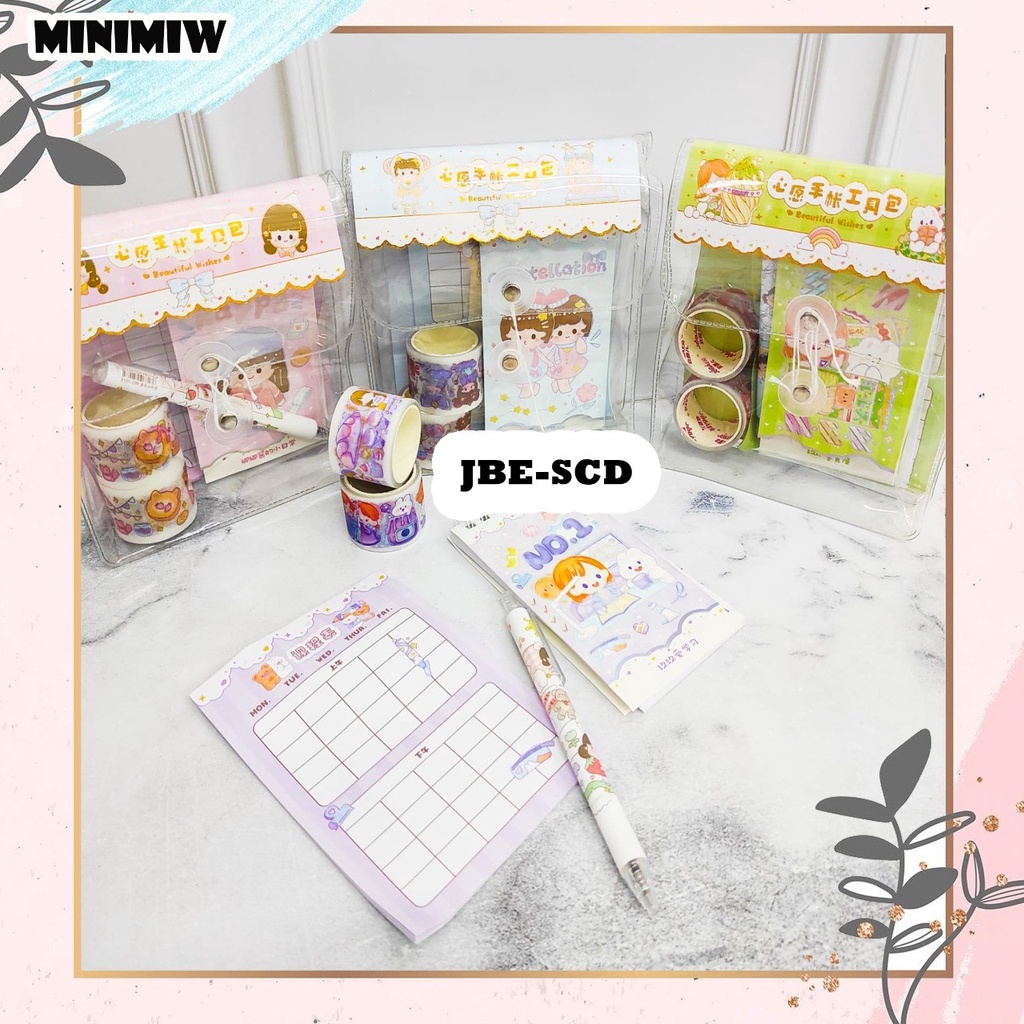 PAKET SET STICKER DAN WASHI TAPE KODE JBE-SCD LUCU IMUT KARAKTER GAMBAR