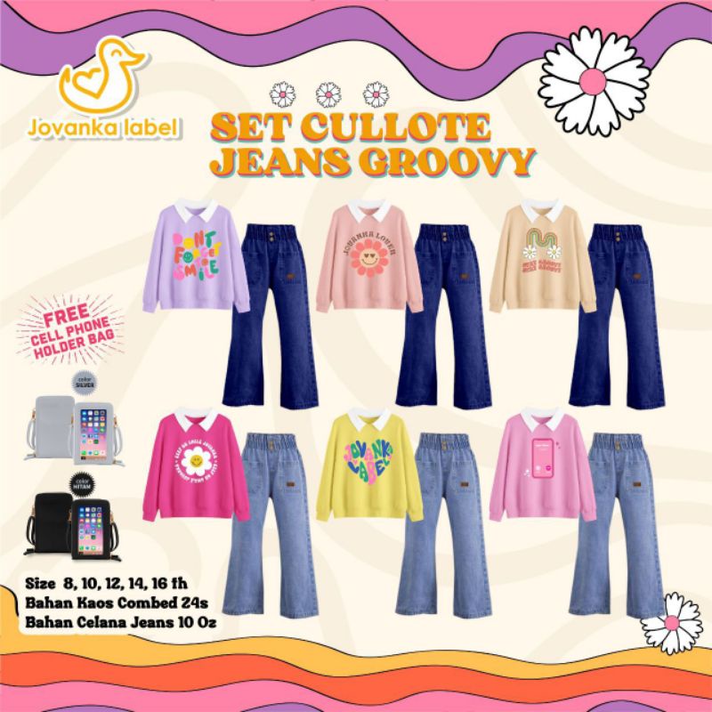SET CULLOTE JEANS GROOVY JOVANKA LABEL /SETELAN KULOT A ANAK/KULOT ANAK