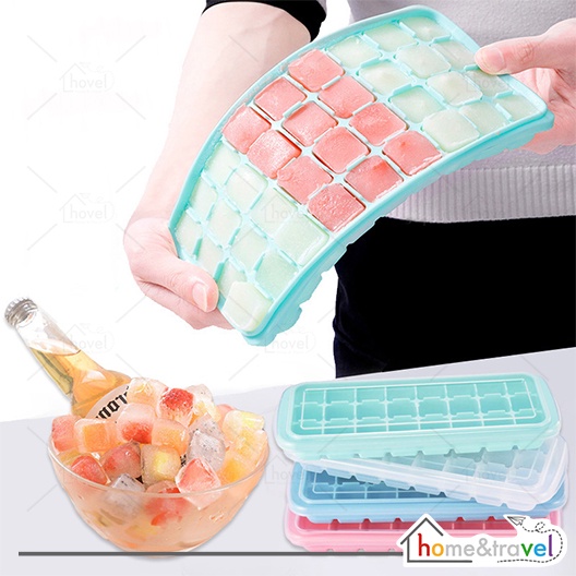 HOVELSHOP Alat Cetak Es Batu Pudding Sekat Silikon Kotak Anti Pecah Ice Cube Dengan Tutup