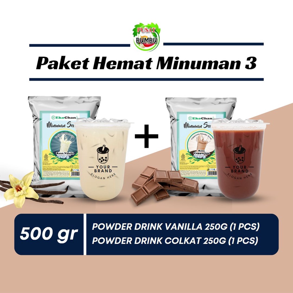 PAKET HEMAT MINUMAN YUTAKACHI 3 Bubuk Minuman EkoChan @250g (Vanilla + Coklat)