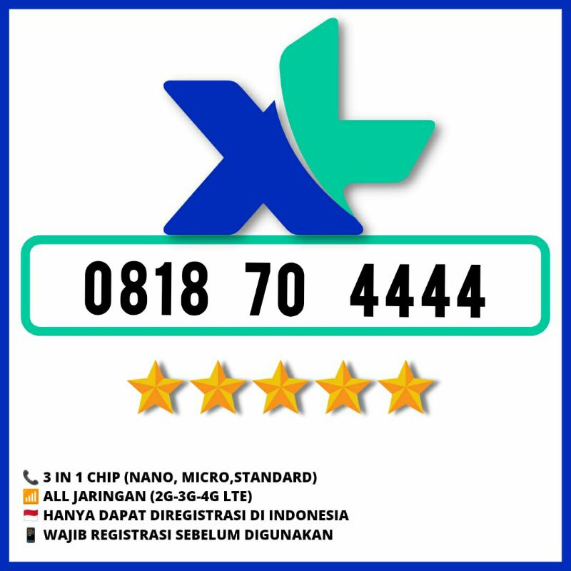 nomor cantik xl 4lte 10 digit seri 10 angka kwarted 4444 angka rapi 0818 70 4444