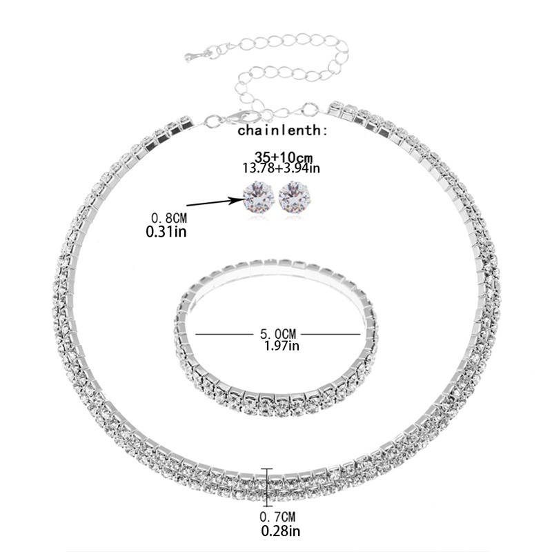 Fancyqube Fashion Kristal Mempelai Wanita Set Perhiasan Berlian Imitasi Berlapis Perak Gaun Pernikahan Perjamuan Kalung Anting Set Wanita Hadiah