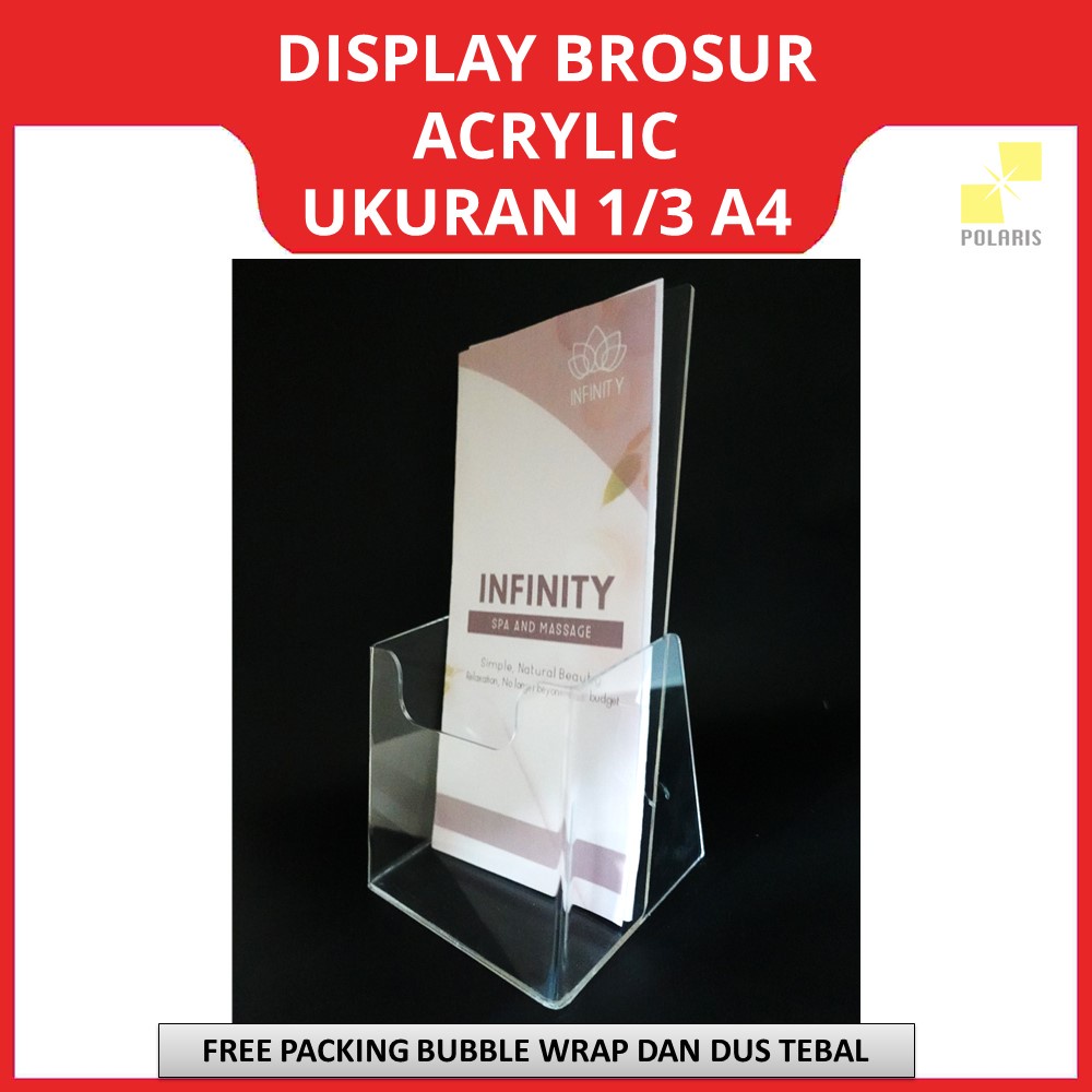 ACRYLIC DISPLAY BROSUR UKURAN 1/3 A4 - TEMPAT BROSUR TENT HOLDER - RAK WADAH BROSUR AKRILIK STANDING