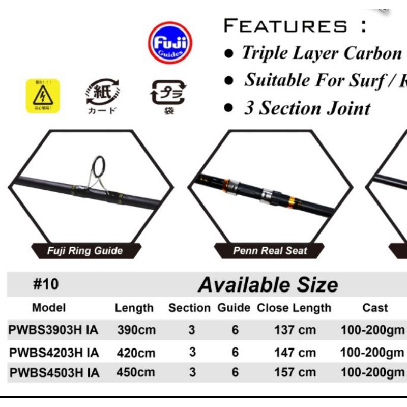 Joran penn warmonger surf type sudah fuji ring joran sambung III 2022 390 420 450