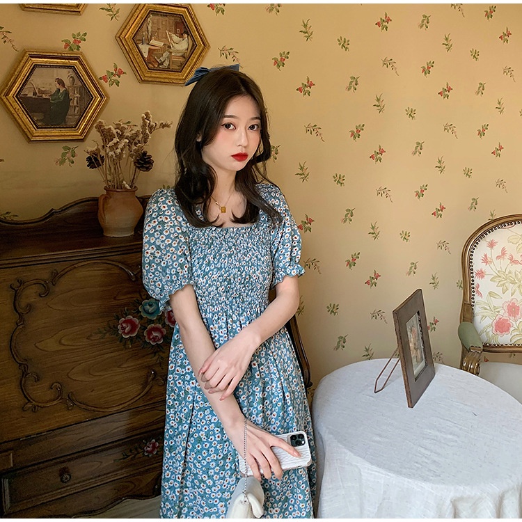 MOOGU ♡ Dress korea floral midi dress multi-warna dres wanita