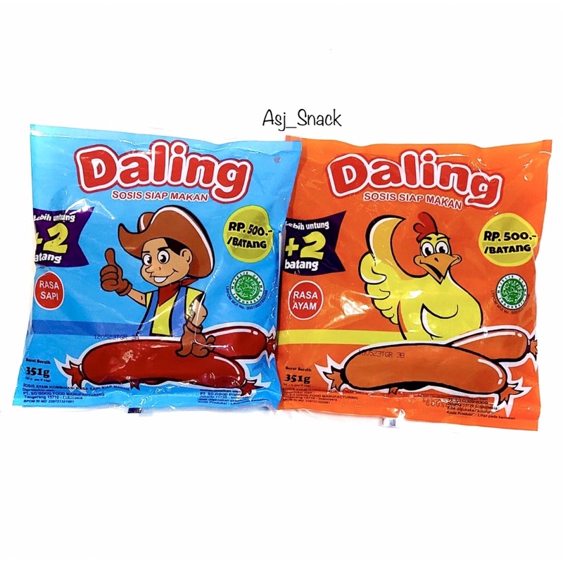 

Sosis Daling Sosis siap Makan Rasa Sapi dan Rasa Ayam ( 25+2 pcs x @ 13g )