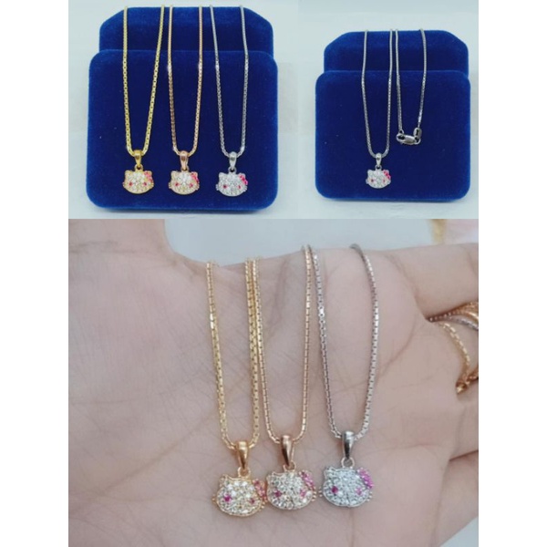 kalung anak rantai itali santa+liontin hello kitty mp/perak asli silver 925 lapis emas/perhiasan fashion wanita terbaru