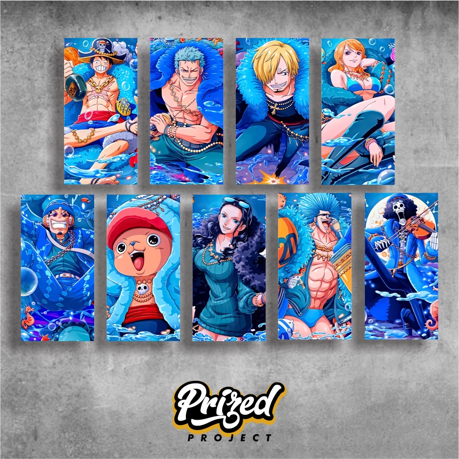Hiasan Dinding Pajangan Poster Kayu One Piece Crew Mugiwara Blue 15x30 OFB