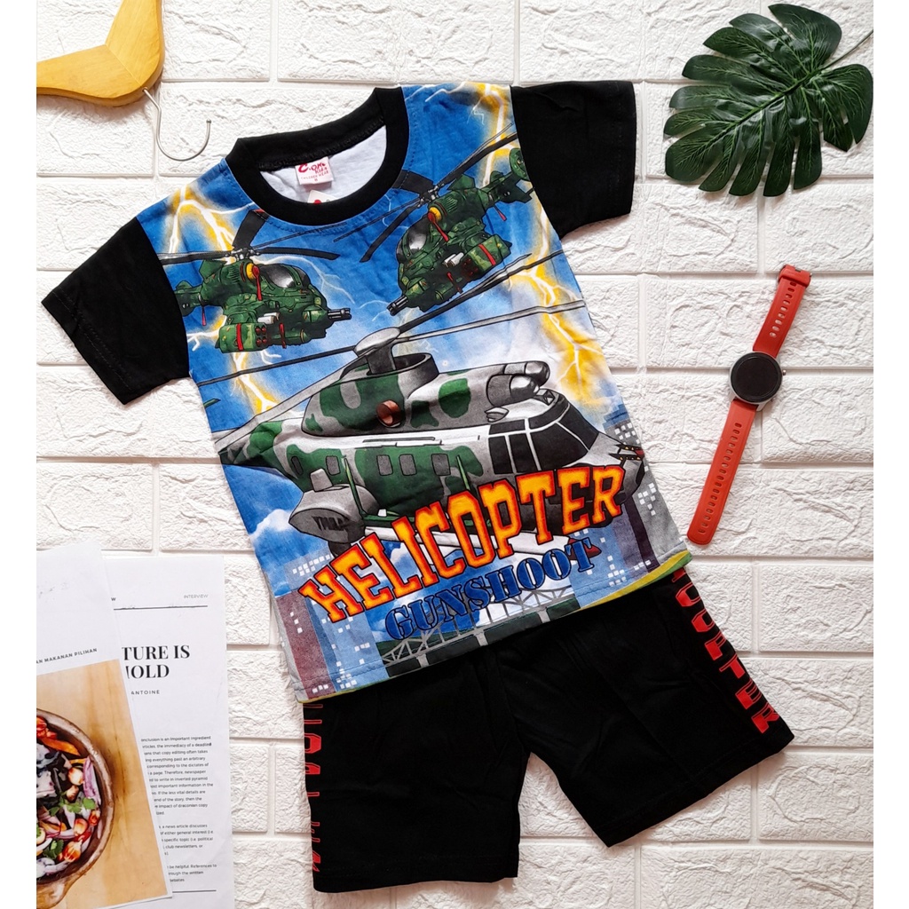 SETELAN BAJU ANAK LAKI LAKI HELICOPTER TENTARA ARMY PAKAIAN ANAK LAKI LAKI PESAWAT HELIKOPTER  BISA 