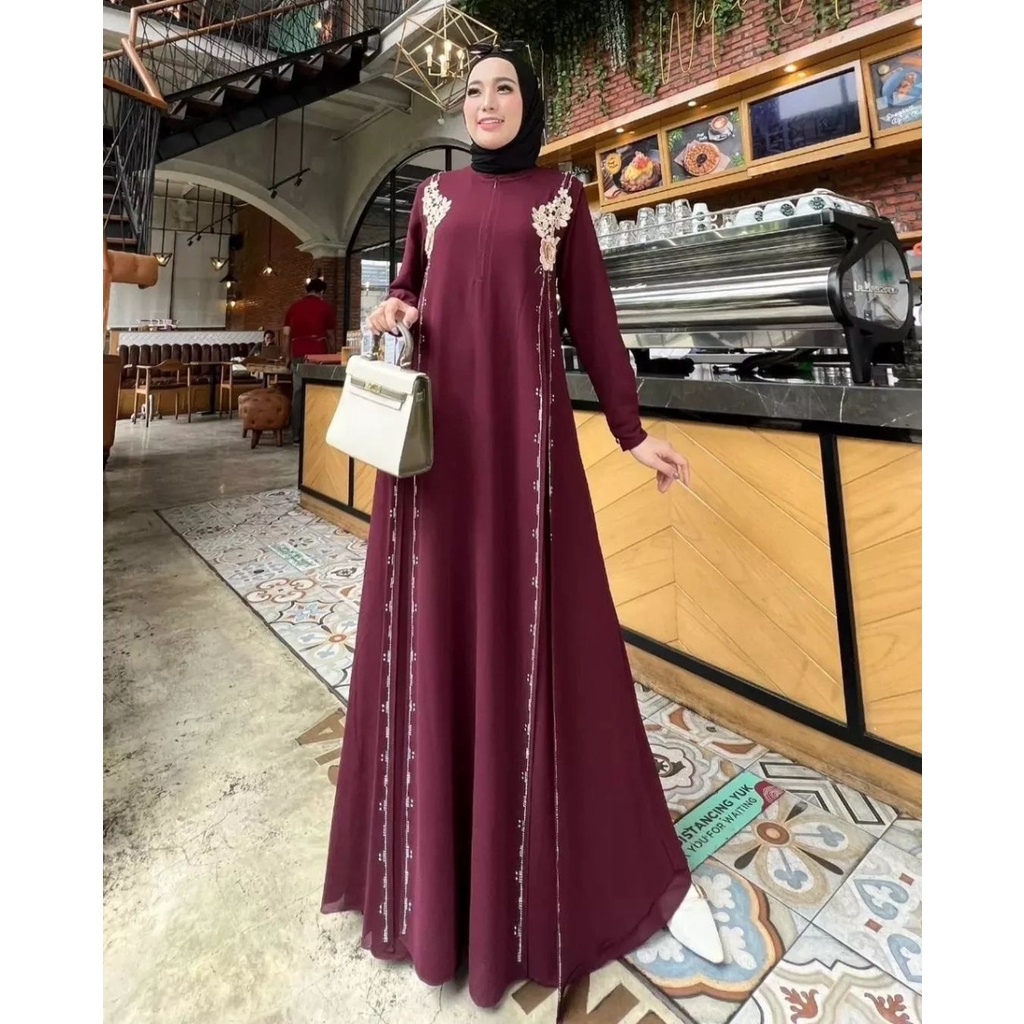 Arsya dress Bahan Crinkle Airflow Aplikasi Mutiara gamis crinkle terbaru 2022 premium jumbo dress wanita cringkle baju kondangan