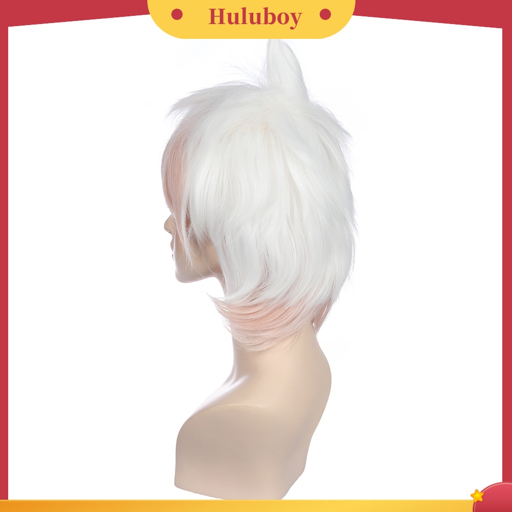 Rambut Palsu Pria Model Pendek Warna Pink Putih Tahan Panas Untuk Cosplay