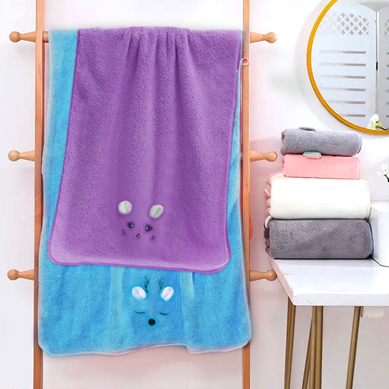 Handuk Microfiber Sarang Lebah 70x140cm Bordir Mata / Kuping Timbul Termurah / Handuk Mandi 50x100cm