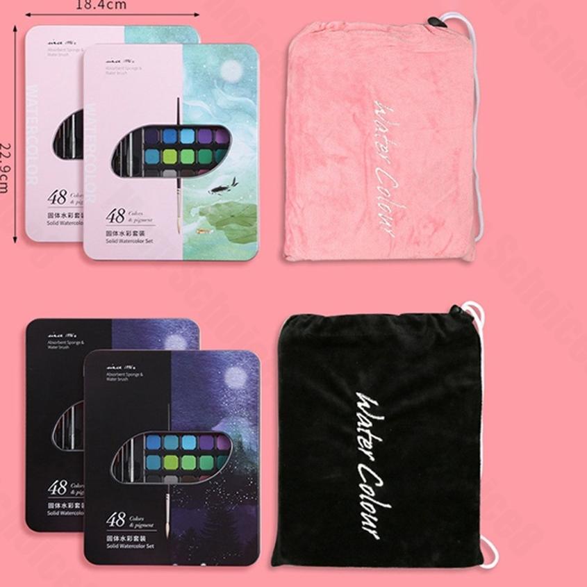 

Telah Hadir Mom Schoice 48 cat air lukis Solid Watercolor Paint set/Cat Air Padat Tas Flanel Gratis``
