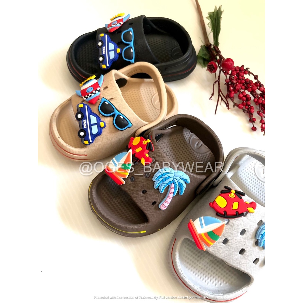 Sandal Anak Laki Laki Slop Usia 0 1 2 Tahun Karet Jibbitz Roket