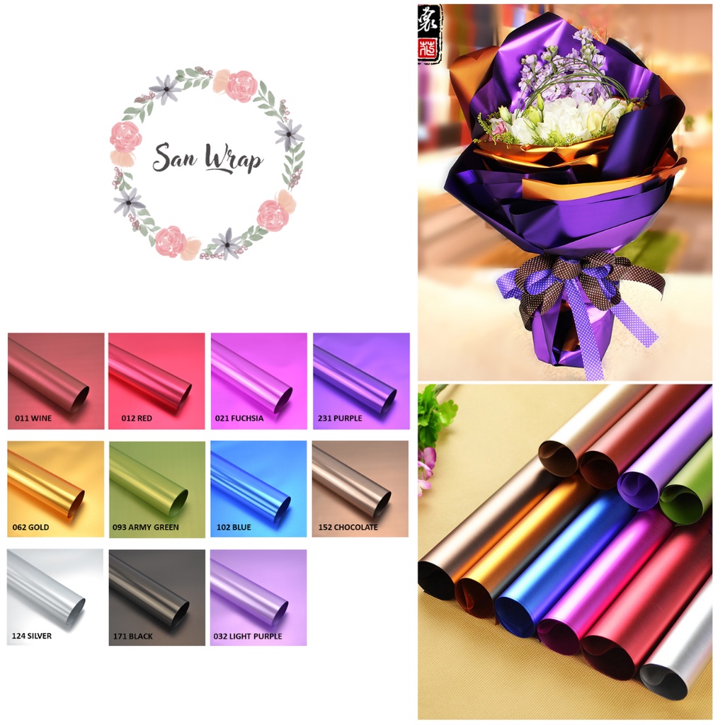 

(5 Lembar) Flower Wrapping Paper Varian Metallic Glossy Premium Cellophane Florist Kertas Buket Bunga Korea Metalik/Kertas Kado Florist Supply