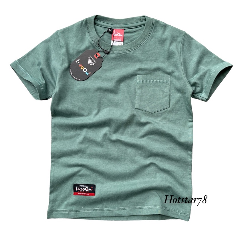 hizoOM Baju Kaos Oblong Polos Anak cowok / cewek Usia 1-12 Tahun Bahan Katun Warna Mineral Green