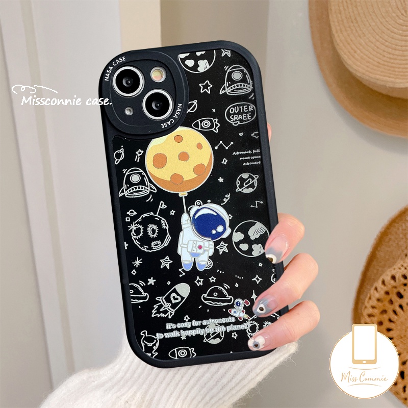 Couple Case Compatible for IPhone 11  13 12 14 11 Pro Max 6 6s 7 8 Plus 14 Plus XR X XS MAX SE 2020 Trendy Brand NASA Soft TPU Cartoon Astronaut Space Phone Cover