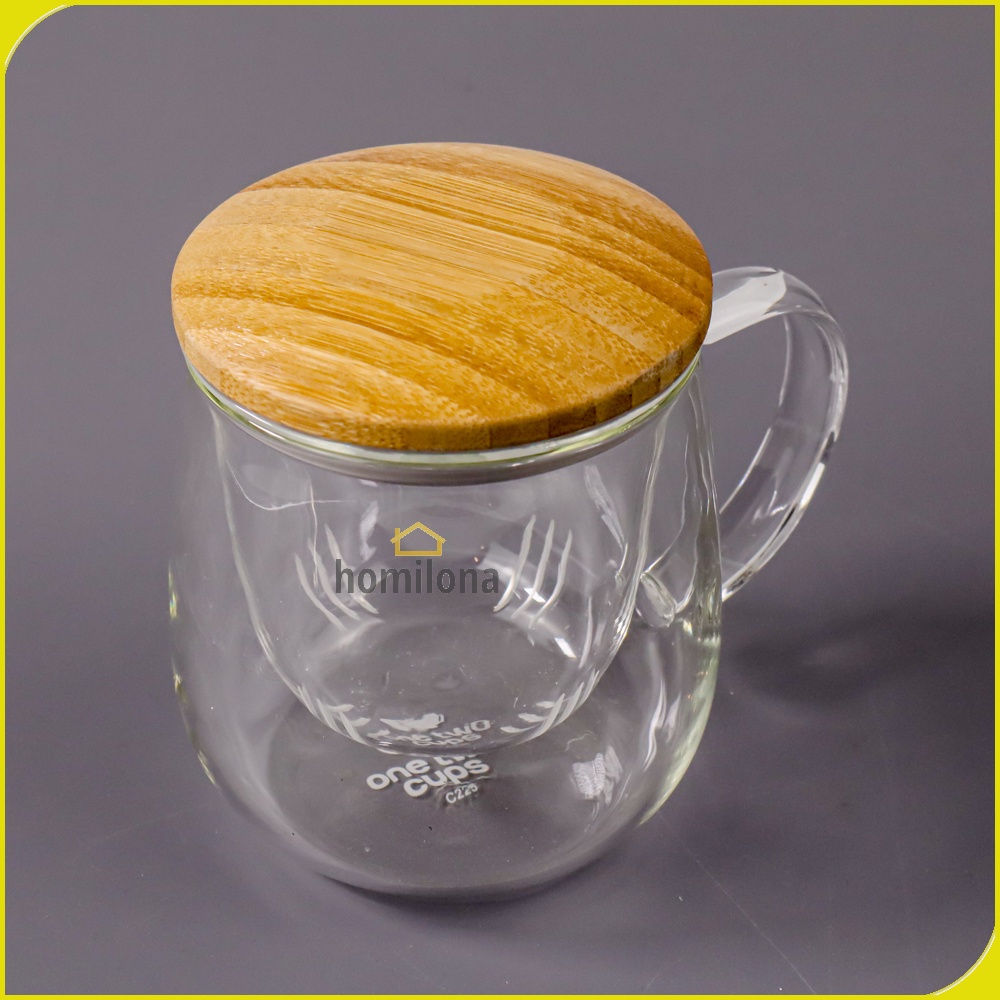 One Two Cups Gelas Cangkir Teh Tea Cup Mug 320ml 420ml with Infuser Filter C225 Transparent