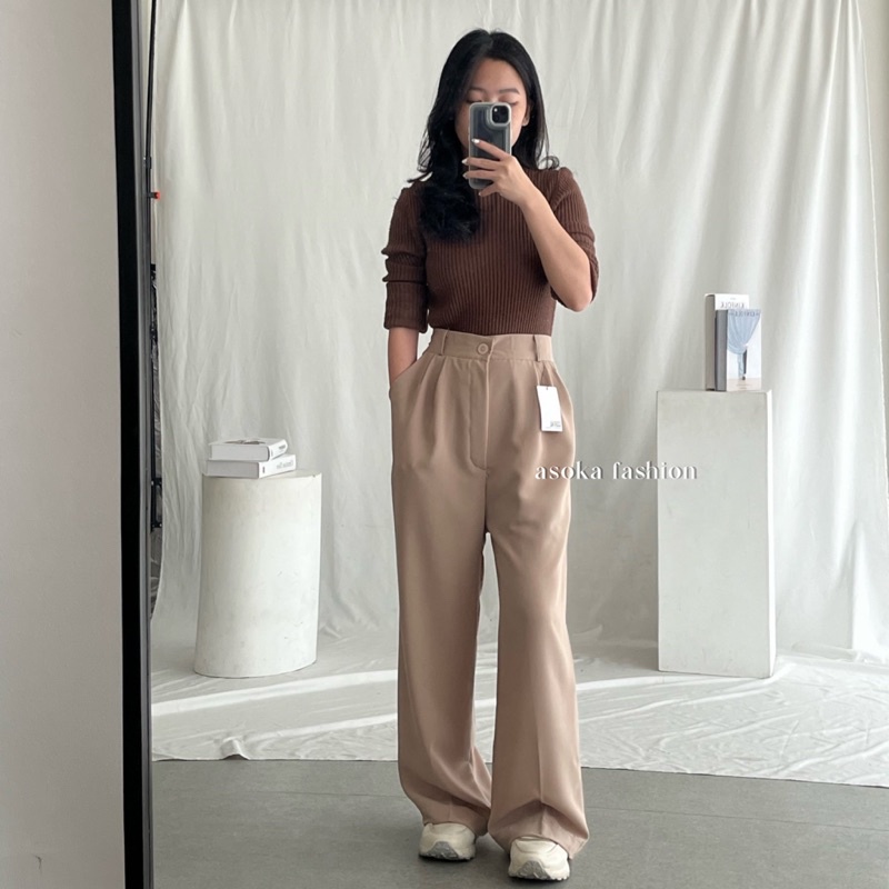 ASOKA Haelyn - LOOSE PANTS for PETITE SIZE 668 - Kulot Highwaist Anti Kusut - Trouser Wanita Celana Panjang Casual Formal