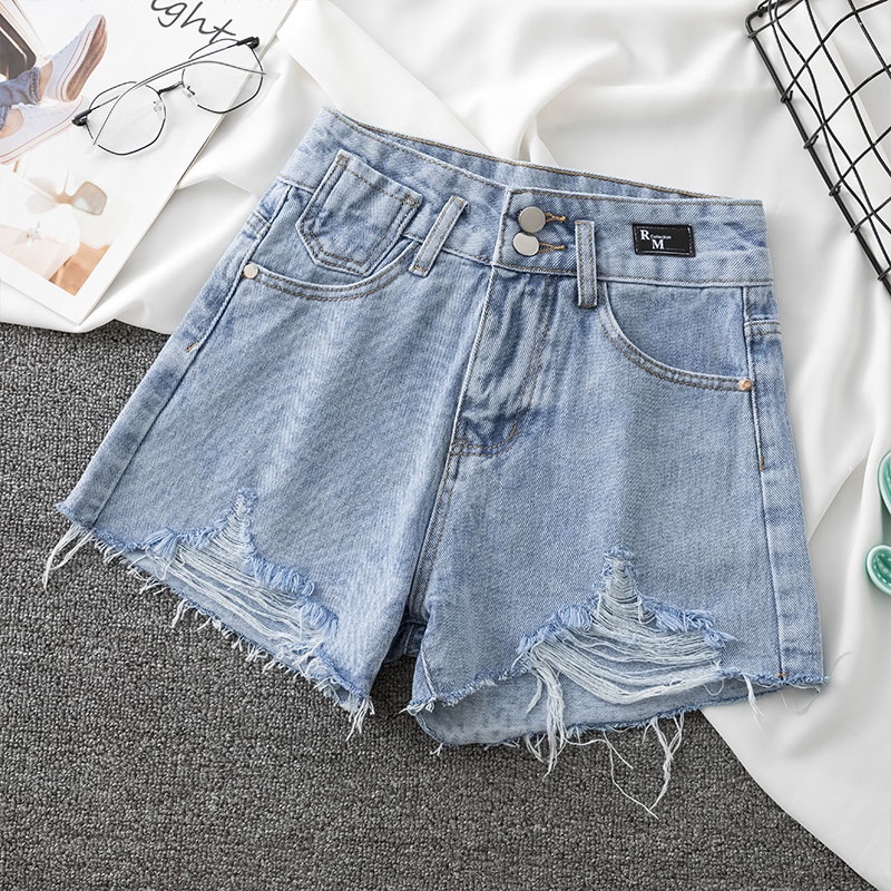 celana pendek ripped jeans wanita high waist jeans korean style dewasa short jeans sobek hotpants 2023 kekinian