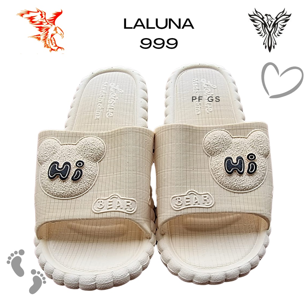 Sandal Selop Wanita LALUNA 999 Import Karet Motif Bear Lucu