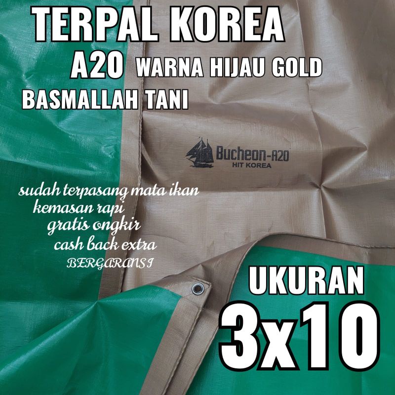 Terpal KOREA A20 Warna Hijau Gold ukuran 3x10 meter merk TRECK