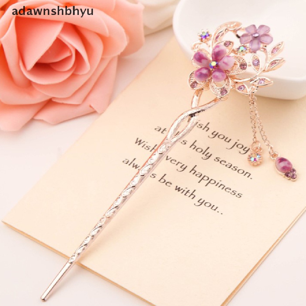 Adawnshbhyu Hair Stick Metal Rhinestone Chops Wanita Rumbai Mutiara Bunga Jepit Rambut ID