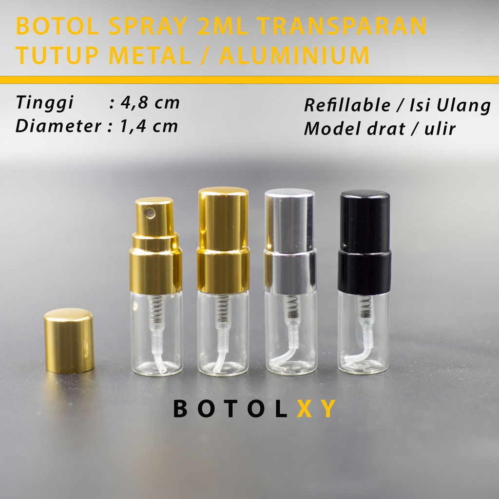 Botol Spray Kaca 2ml - Sprayer &amp; Tutup Metal / Aluminium Travel Parfum