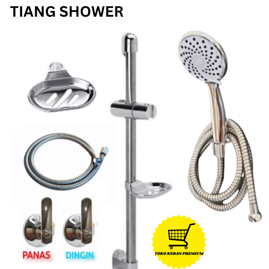 Jual Hand shower tiang set bonus kran panas dingin tempat sabun stainless anti karat Shopee