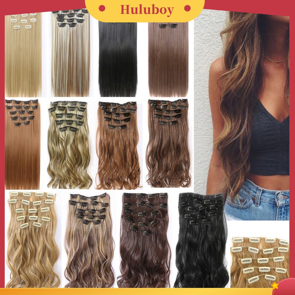 Wig Rambut Extension Model Panjang Keriting Lurus Dengan 16 Klip Untuk Wanita