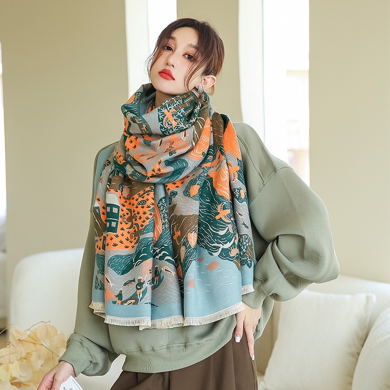 Camellia Syal Scarf Shawl Elegan Motif Import Cashmere