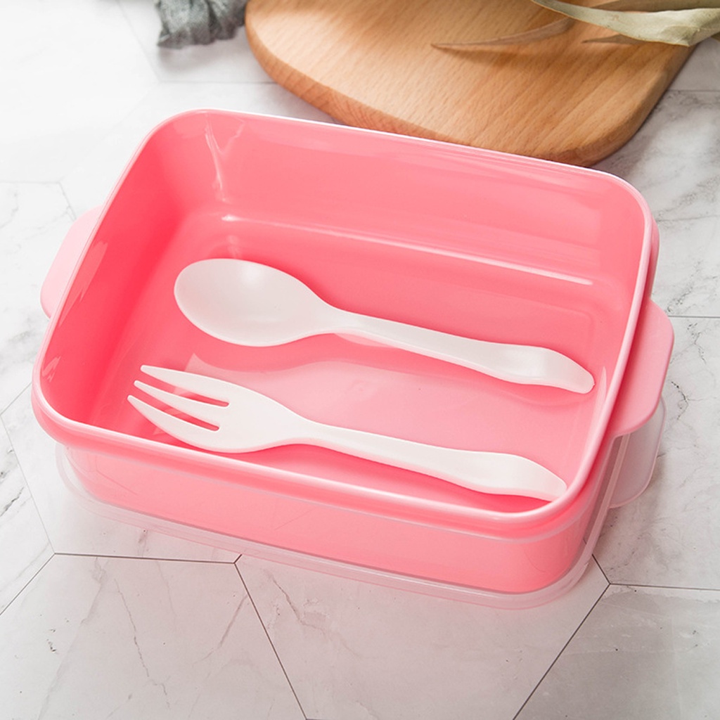 Lunch Box Portable 2 Warna dengan set sendok Siap Pakai | Kotak Bekal Serbaguna