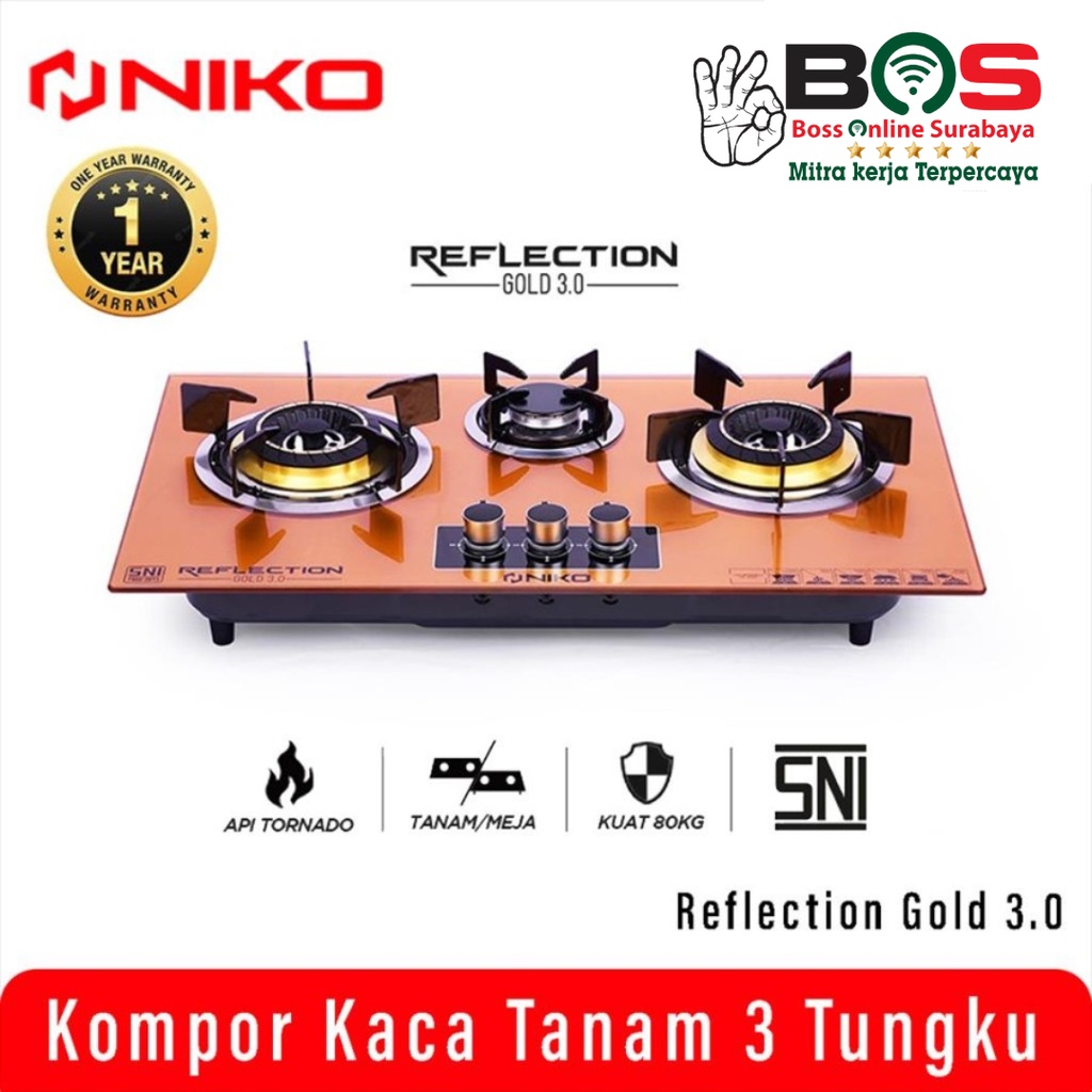 Kompor NIKO Kompor Kaca Tanam 2 Tungku NIKO REFLECTION GOLD 3.0