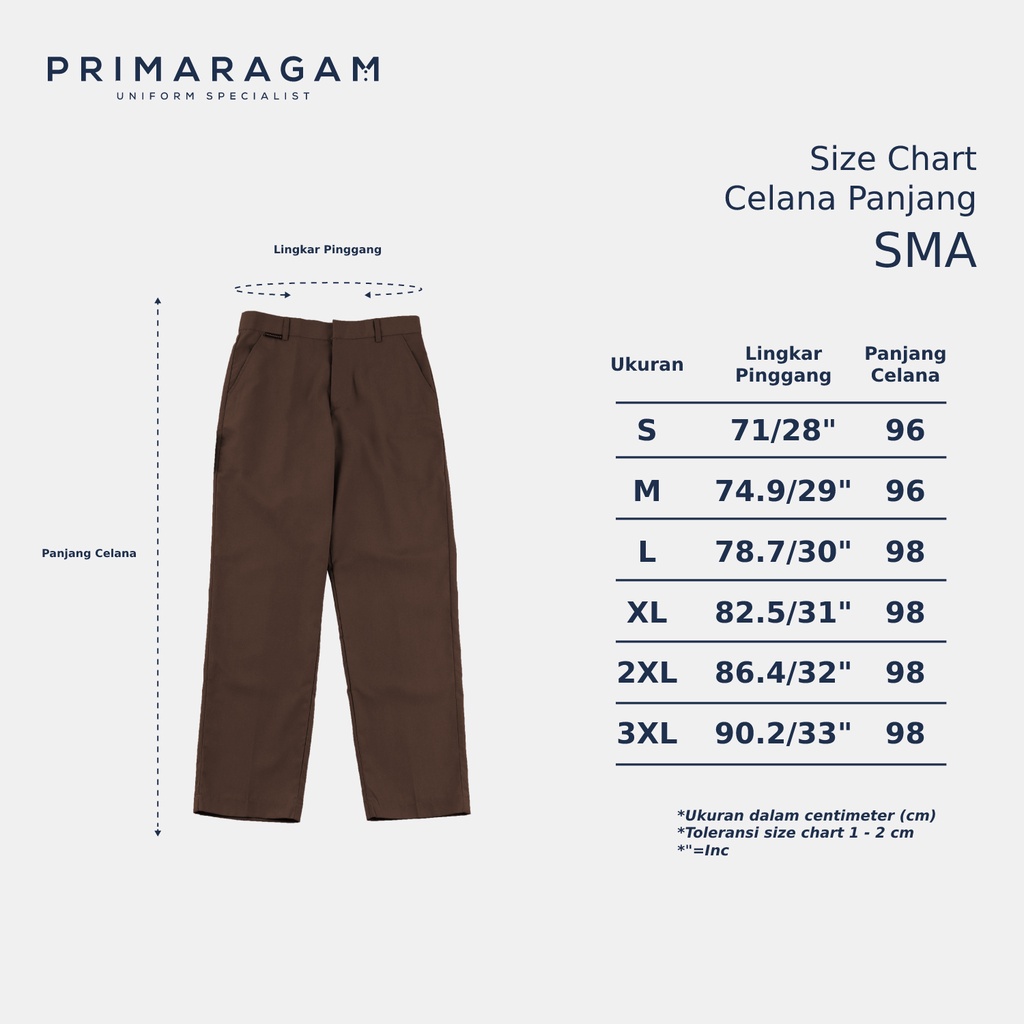 Primaragam Celana Pramuka Sma Laki Laki Panjang Slim Fit Smp Smk Cokelat Perempuan Cowok Regular