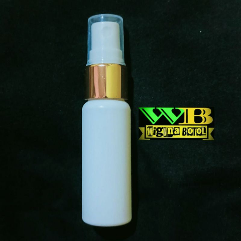 Botol Spray 20ml Putih / Botol 20ml Putih Tutup Spray Ring Alumunium gold
