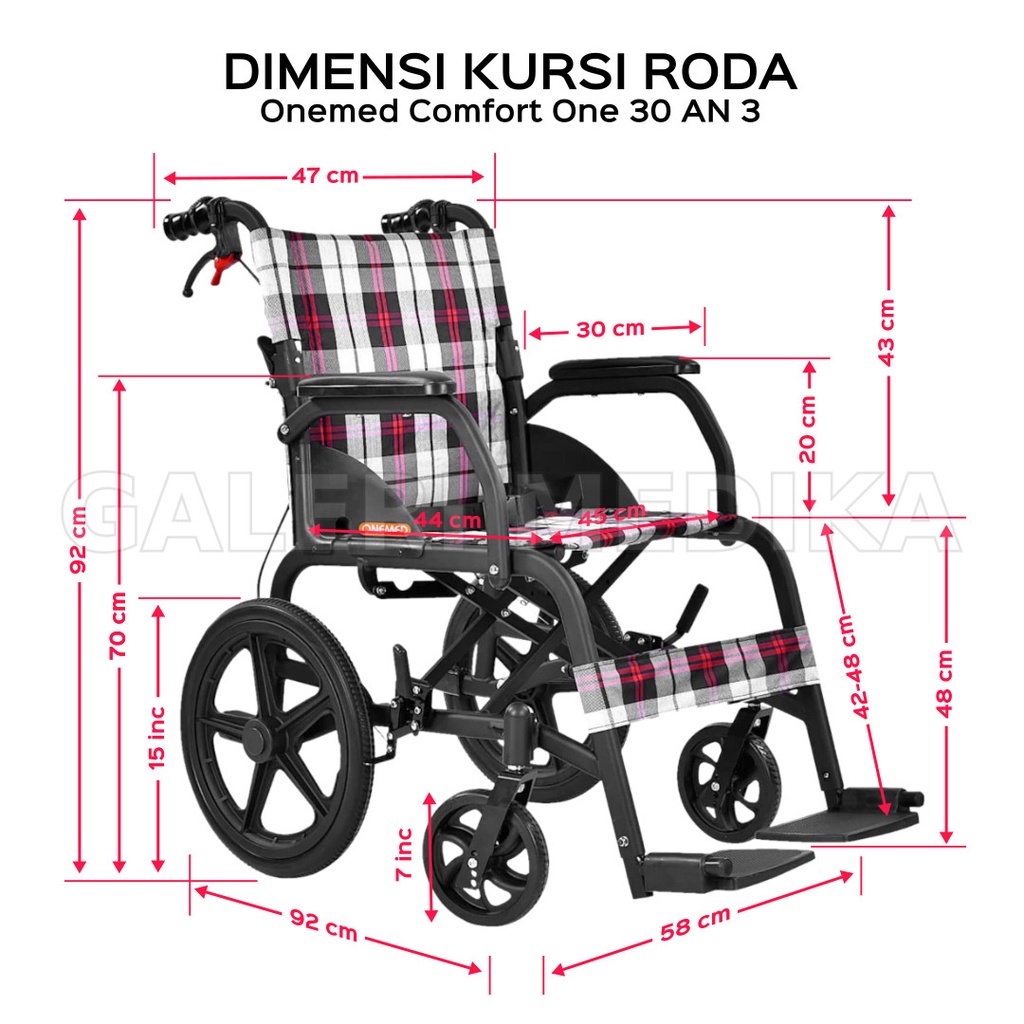 Kursi Roda Travel Onemed Comfort One 30 AN 3 / Aluminium Wheelchair - Praktis Mudah dilipat Masuk Mobil