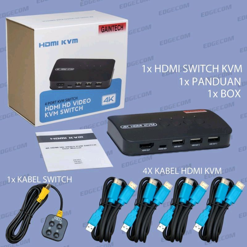 HDMI KVM Switch 4 Port 4Kx2K Free Kabel KVM HDM 4 Pcs