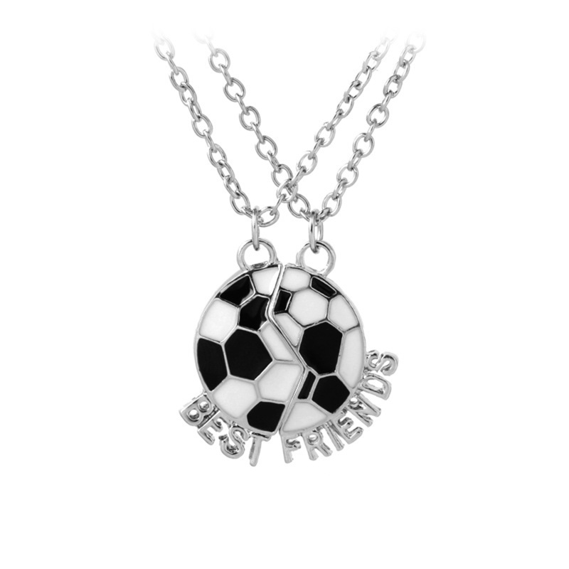 Trendy BEST FRIENDS Kalung Persahabatan Sepak Bola Liontin Dua Bagian Sambungan Enamel