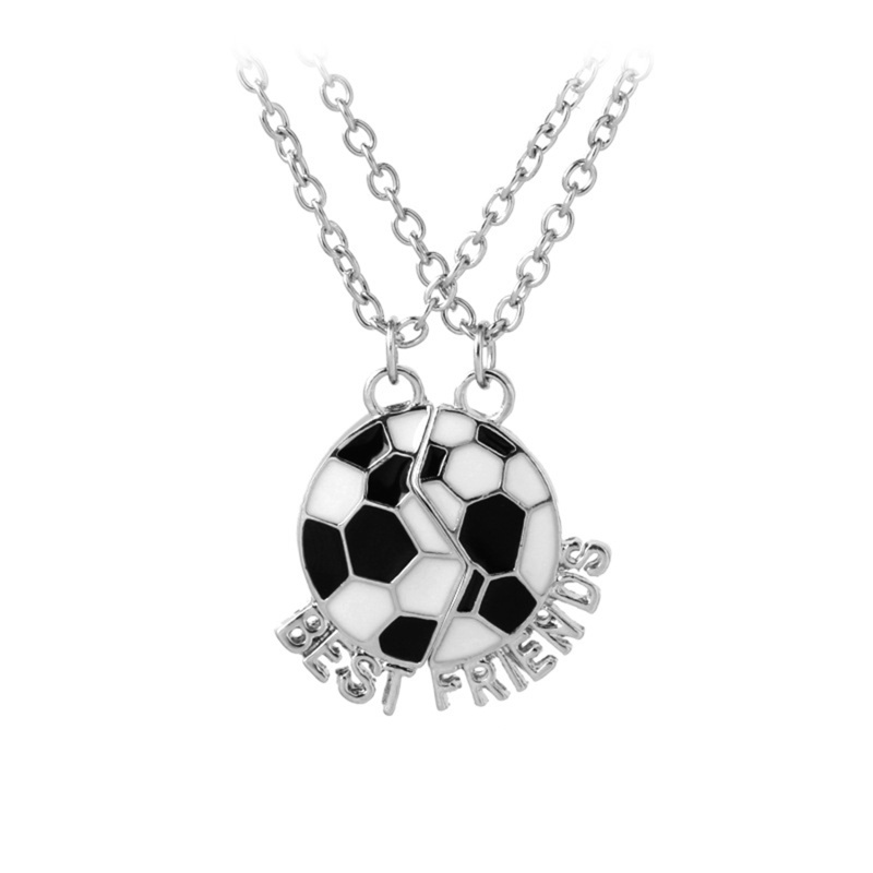 Trendy BEST FRIENDS Kalung Persahabatan Sepak Bola Liontin Dua Bagian Sambungan Enamel