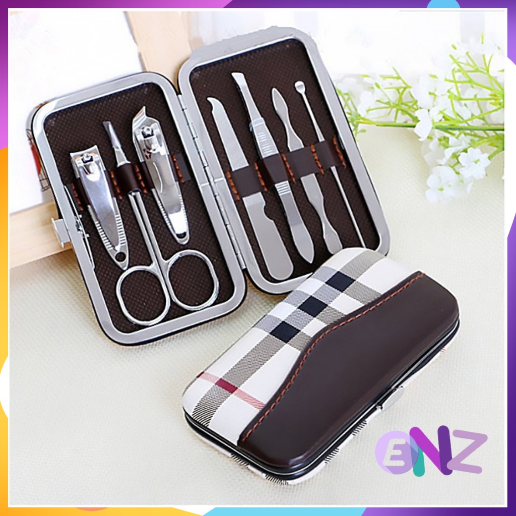 ENZ ® Menicure Pedicure set 7in1 / Dompet Paket Pembersih Kuku Pinset Gunting Korek Kuping 1247