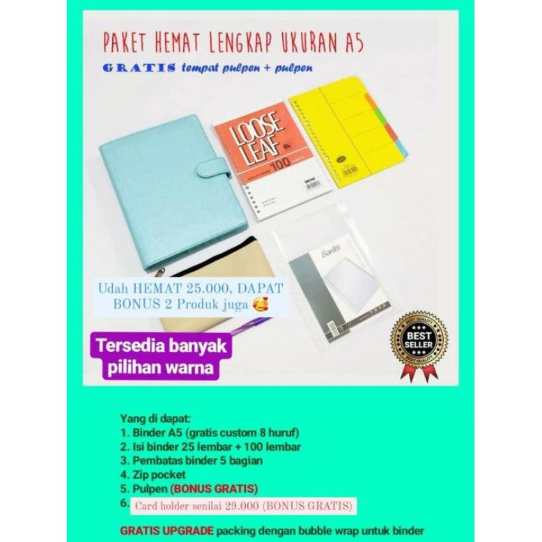 BINDER A5 PAKET LENGKAP DAPAT 6 PRODUK /  BINDER KULIT / BUKU BINDER / AGENDA CUSTOM NAMA TERLARISS.