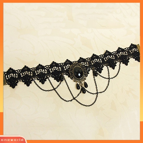 [WONE] Wanita Retro Gothic Hitam Chokers Renda Hollow Rantai Kerah Fashion Kalung