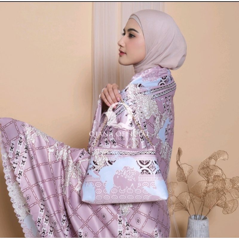 Mukena Dewasa Silk Dior Daily Qiana Motif Tas Premium Alana Series Laser Cut