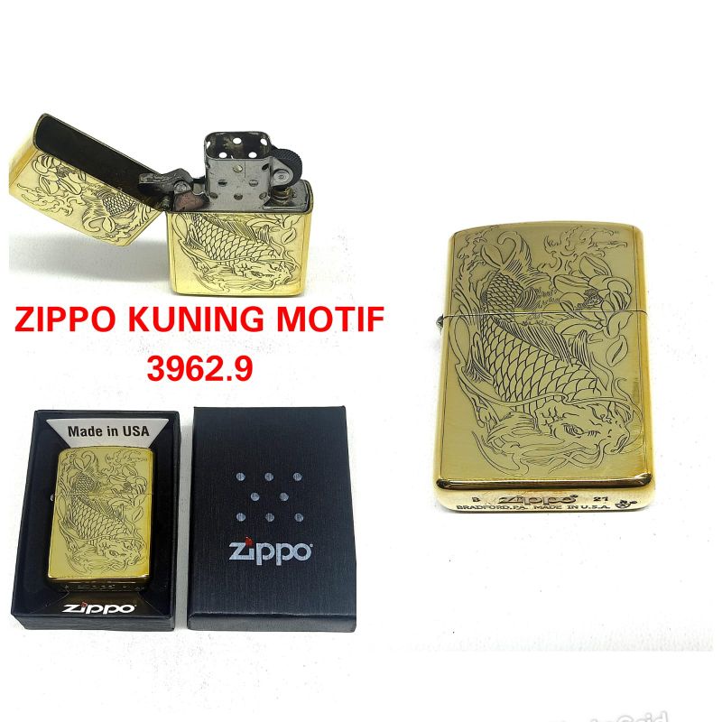 Korek Zippo Kuning Motif Made In USA Grade Original 3962.9 [Bisa COD]