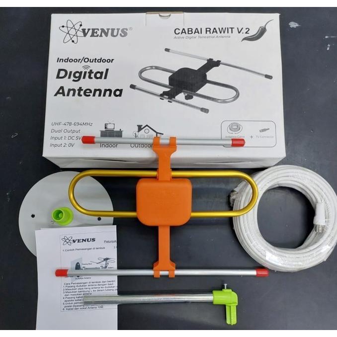 Antena UHF TV Digital VENUS Cabai Rawit Outdoor Indoor Plus Booster 5V