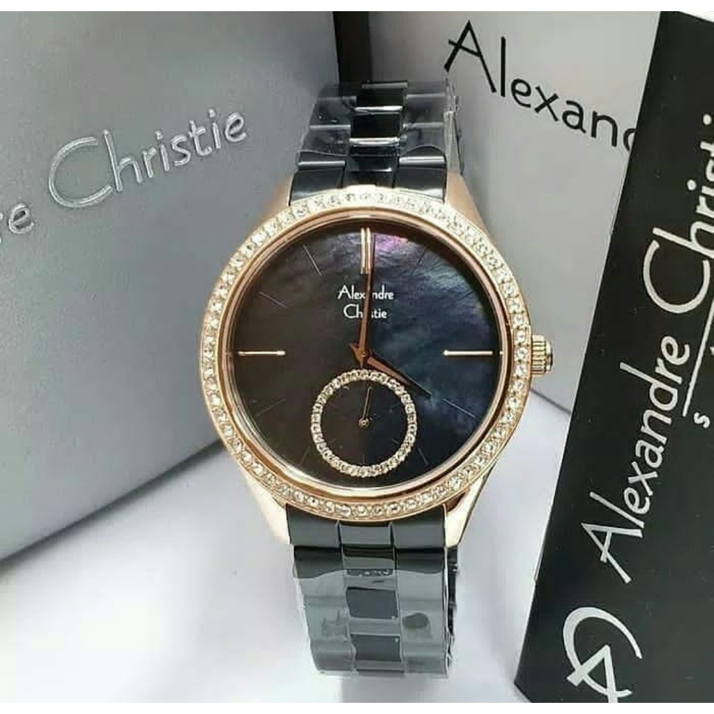 Jam Tangan Wanita Alexandre Christie Ac 2715 Rosegold Black Original