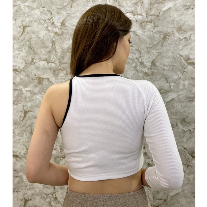CAVALU Crop Top Lengan Panjang One Shoulder Top Korea Knit Tank Top 166